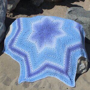 Handmade Crochet Star Blanket Throw Super Soft Purple Periwinkle Blue 84" x 84"